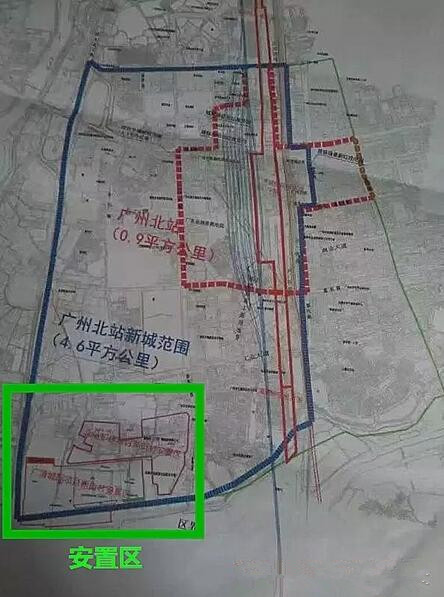 绿色框内为安置区范围,位于大陵村 最后,附上此前《广州北站综合交通