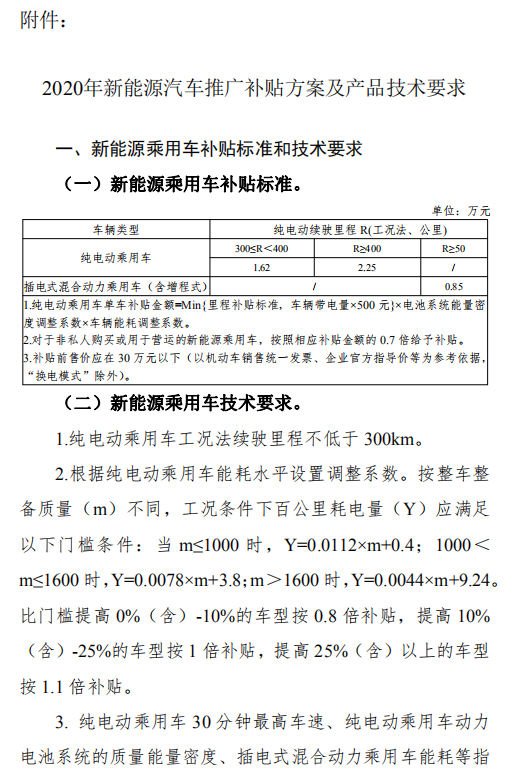 新能源汽车补贴新政方案