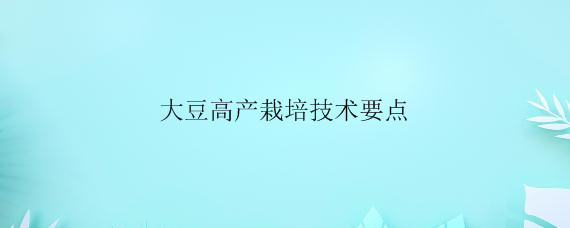 大豆高产栽培技术要点 土流网