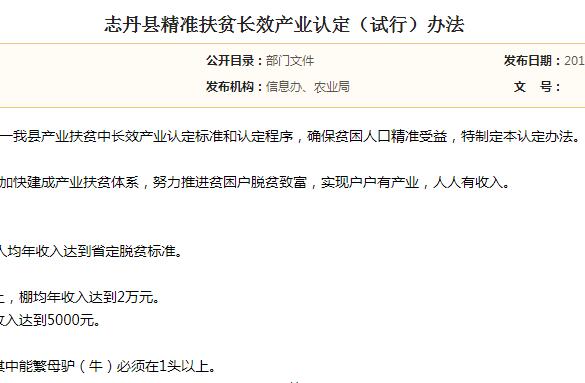 关于延安志丹县精准扶贫长效产业认定（试行）办法（附认定标准）