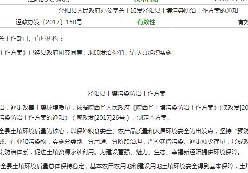 泾阳县人民政府办公室关于印发泾阳县土壤污染防治工作方案的通知